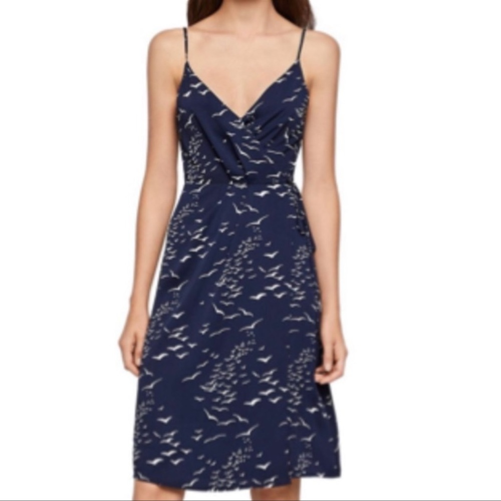 BCBGeneration Navy Bird Print Wrap Dress - Size 6